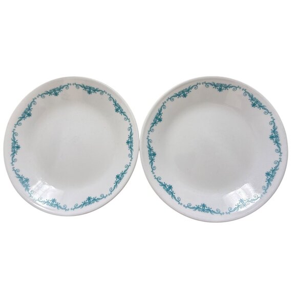 2 Corelle Garden Lace Bread Plates 6.75" Classic Teal Turquoise Floral Design - Picture 1 of 5